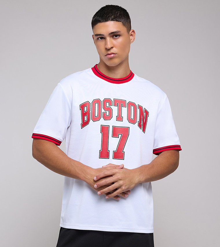 Varsity Print T-Shirt with Crew Neck and Short Sleeves