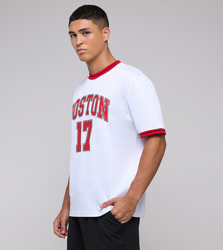 Varsity Print T-Shirt with Crew Neck and Short Sleeves