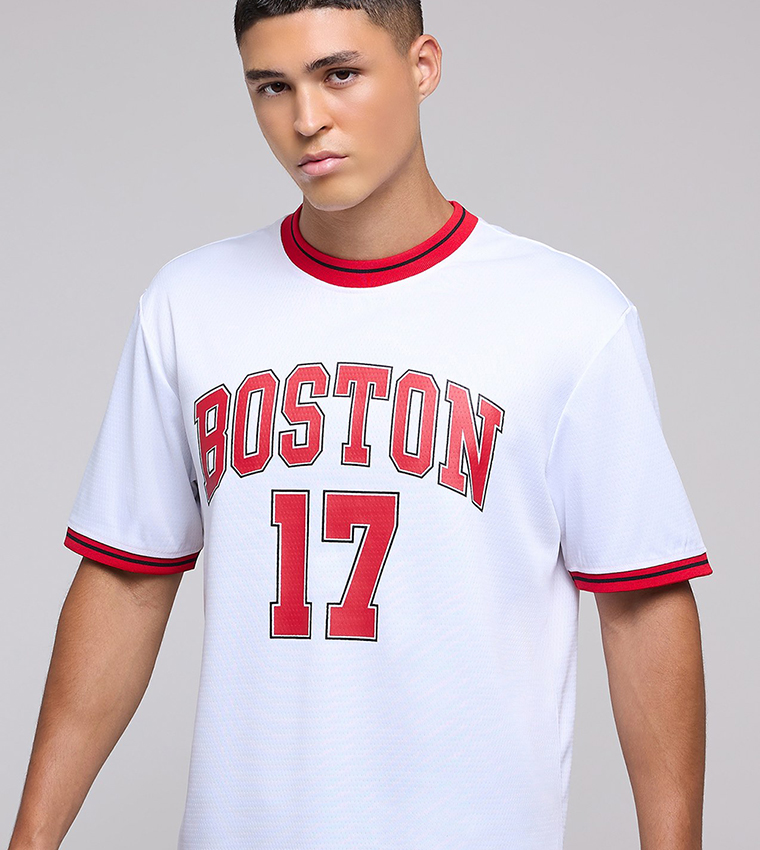 Varsity Print T-Shirt with Crew Neck and Short Sleeves
