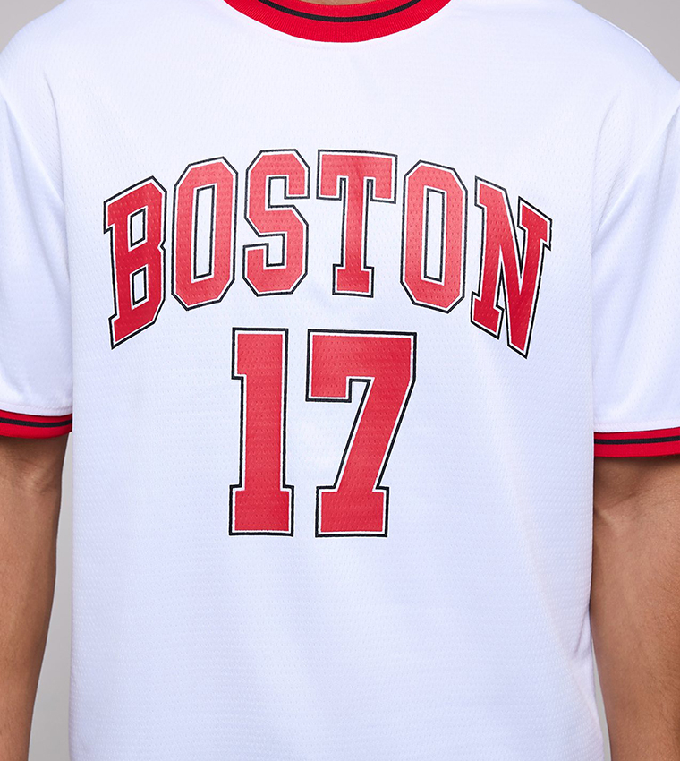 Varsity Print T-Shirt with Crew Neck and Short Sleeves