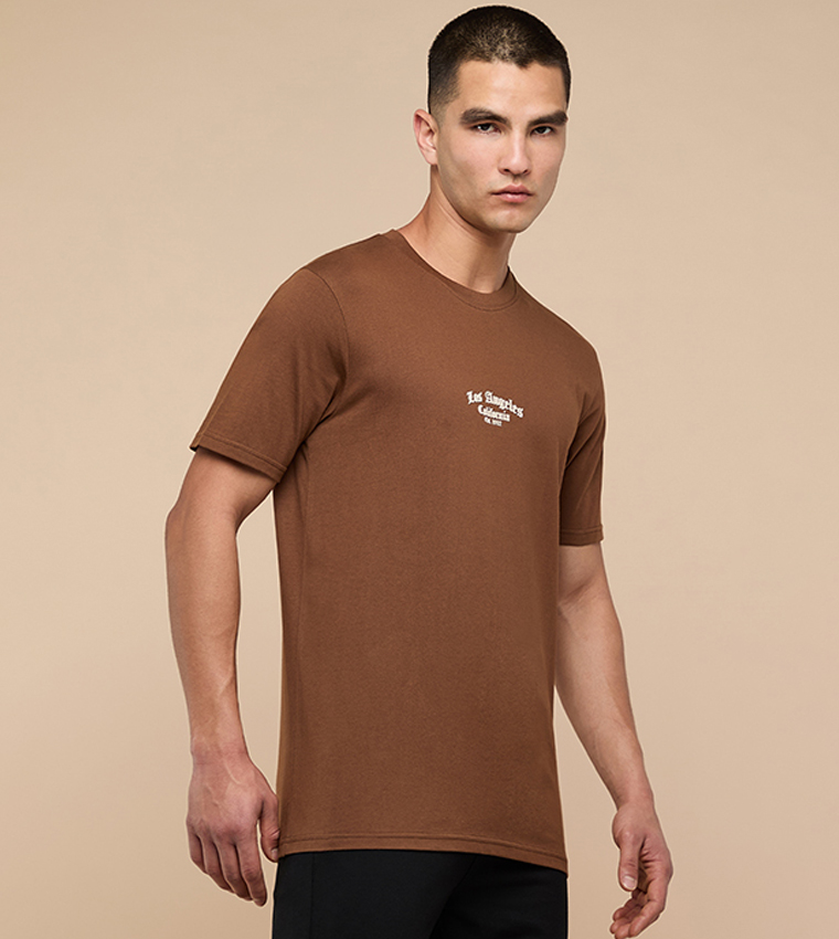 Typography Print T-Shirt with Crew Neck and Short Sleeves