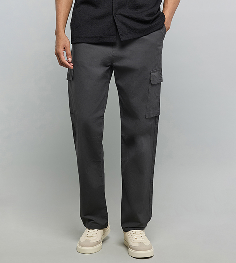 بنطلون كارغو سادة برباط على الخصر