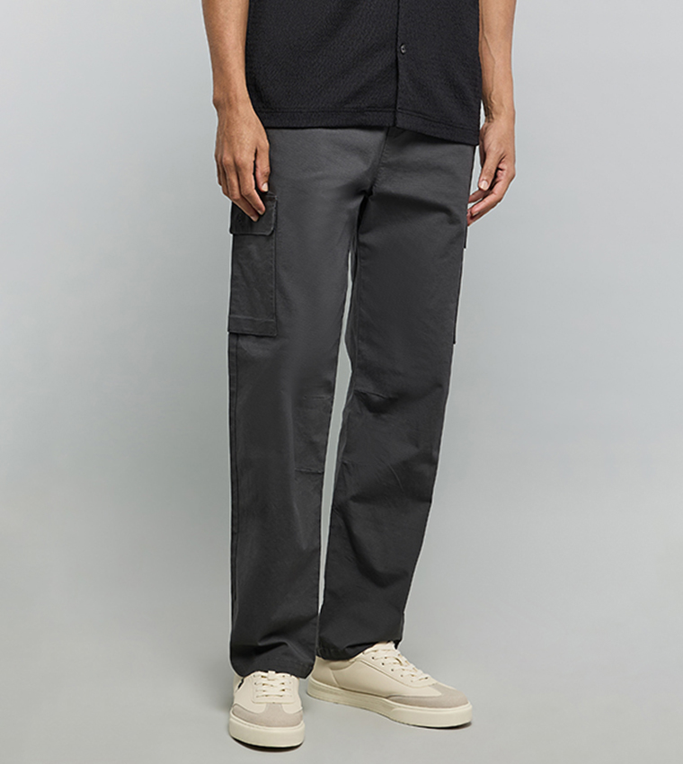 بنطلون كارغو سادة برباط على الخصر