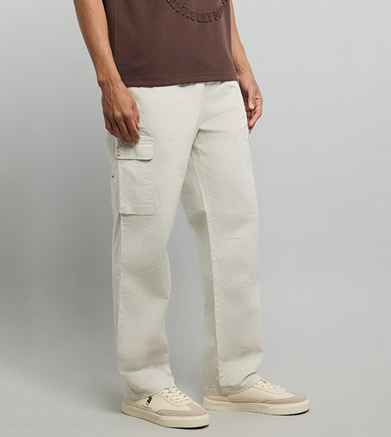 بنطلون كارغو سادة برباط على الخصر