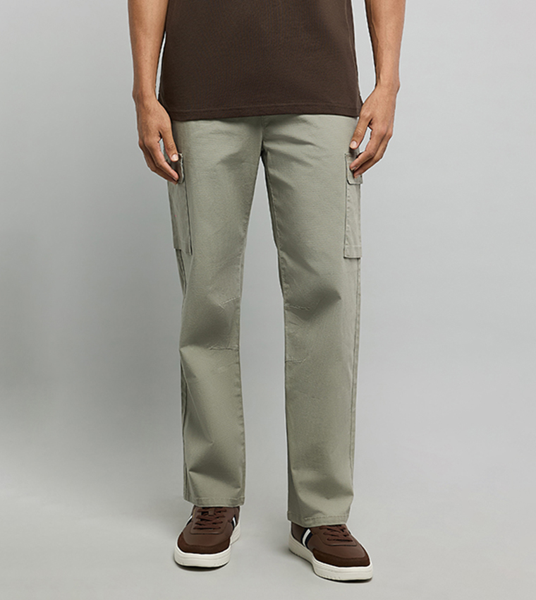 Solid Cargo Pants with Drawstring Waist
