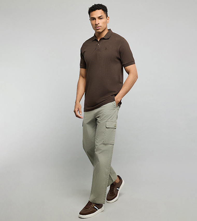 Solid Cargo Pants with Drawstring Waist