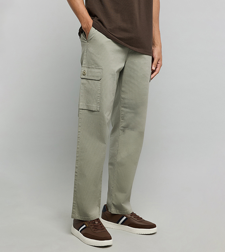 Solid Cargo Pants with Drawstring Waist
