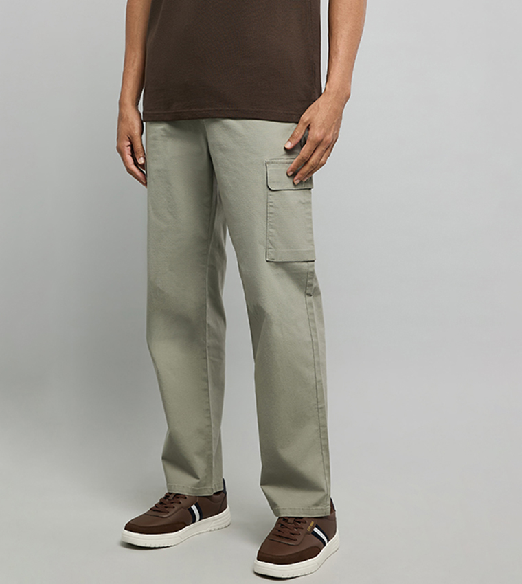 Solid Cargo Pants with Drawstring Waist
