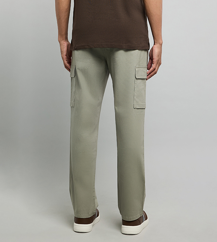 Solid Cargo Pants with Drawstring Waist