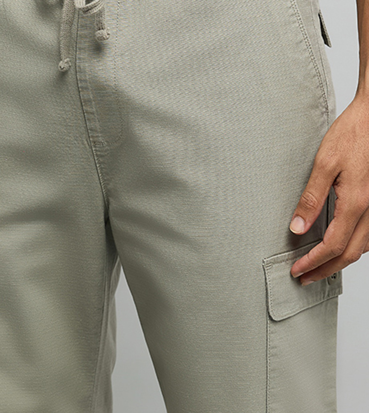 Solid Cargo Pants with Drawstring Waist