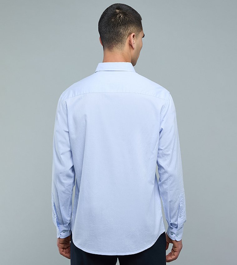 Solid Shirt with Button-Down Collar and Long Sleeves