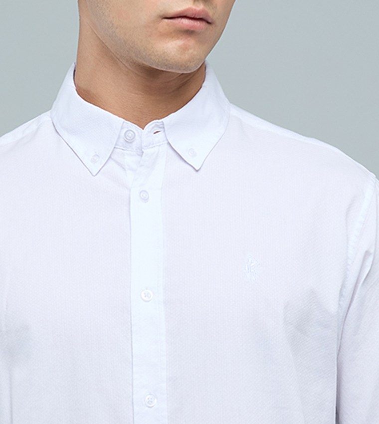 Solid Shirt with Button-Down Collar and Long Sleeves