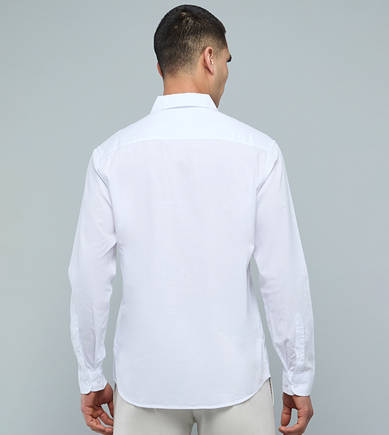 Solid Shirt with Button-Down Collar and Long Sleeves