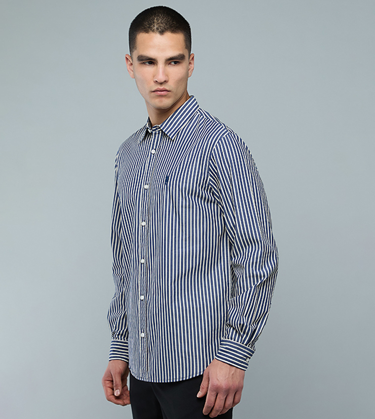 Striped Shirt with Button-Down Collar and Long Sleeves