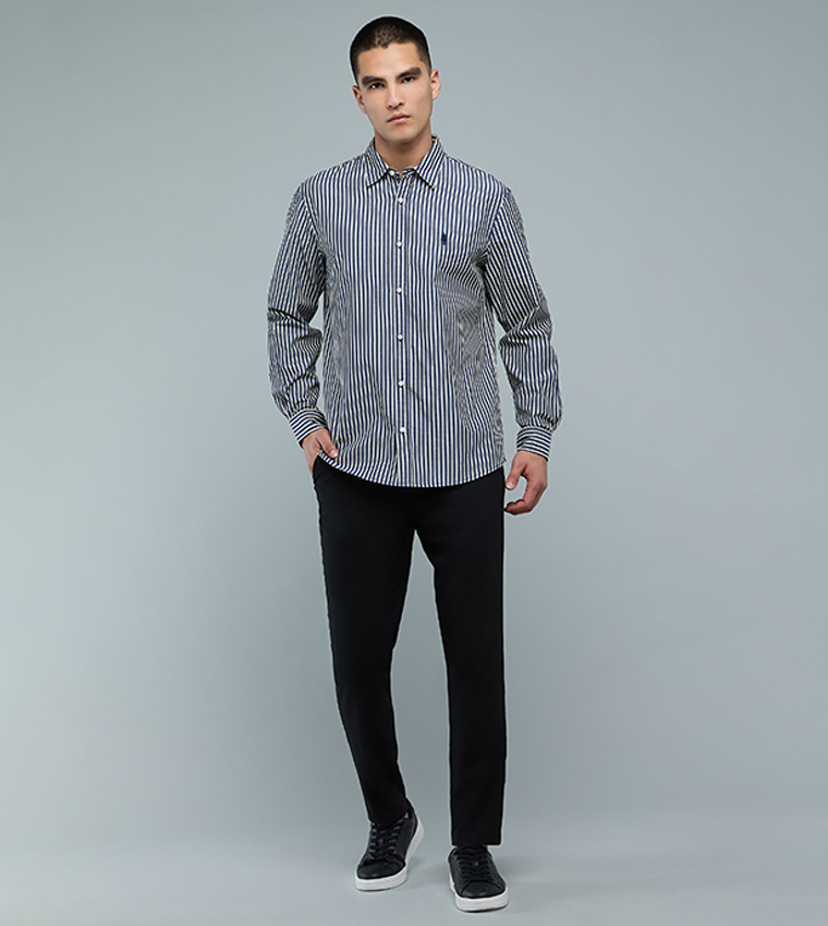 Striped Shirt with Button-Down Collar and Long Sleeves