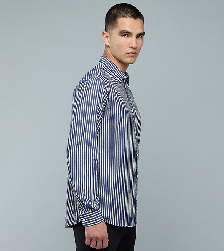 Striped Shirt with Button-Down Collar and Long Sleeves
