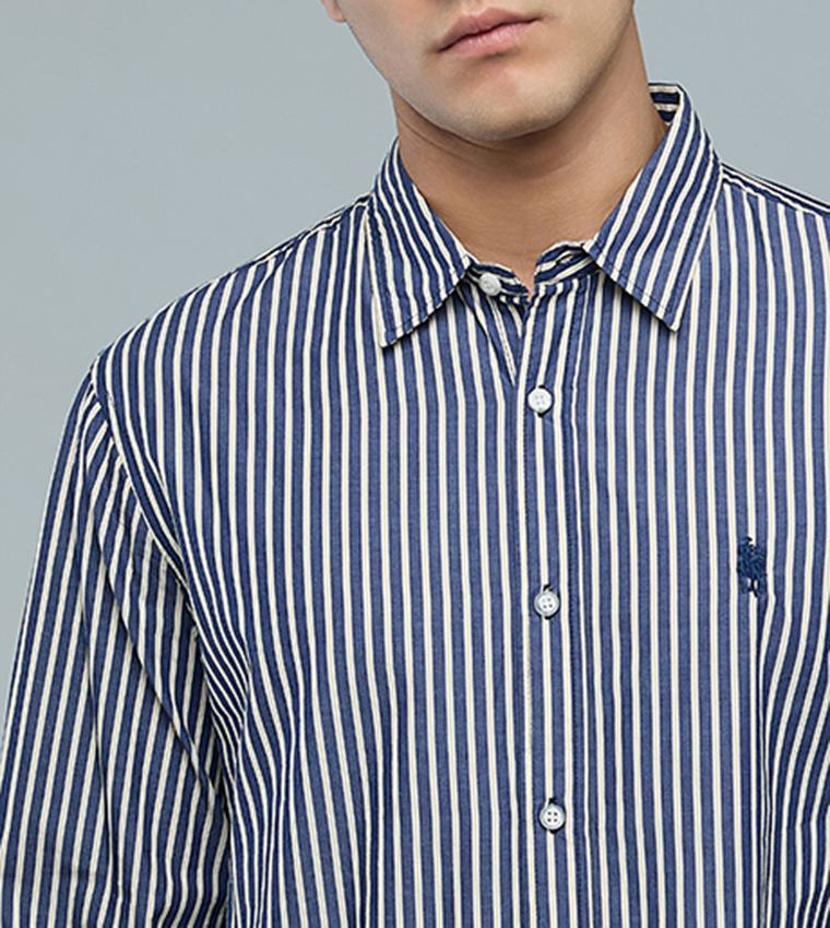 Striped Shirt with Button-Down Collar and Long Sleeves