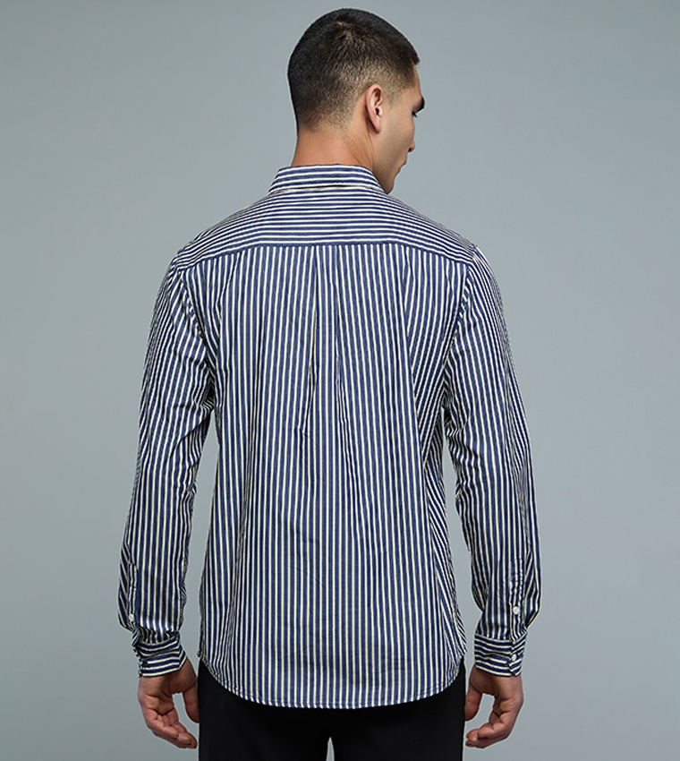 Striped Shirt with Button-Down Collar and Long Sleeves