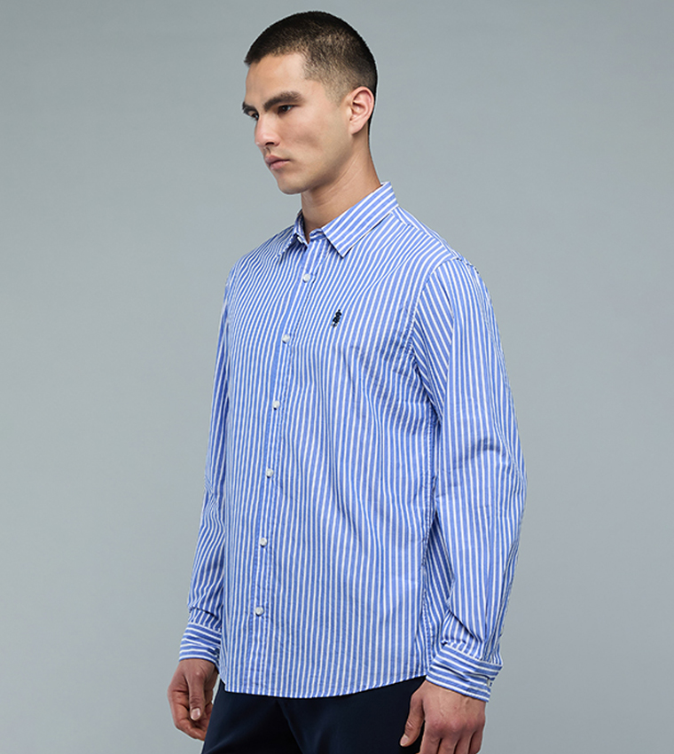 قميص مخطط كم طويل بقبة بأزرار