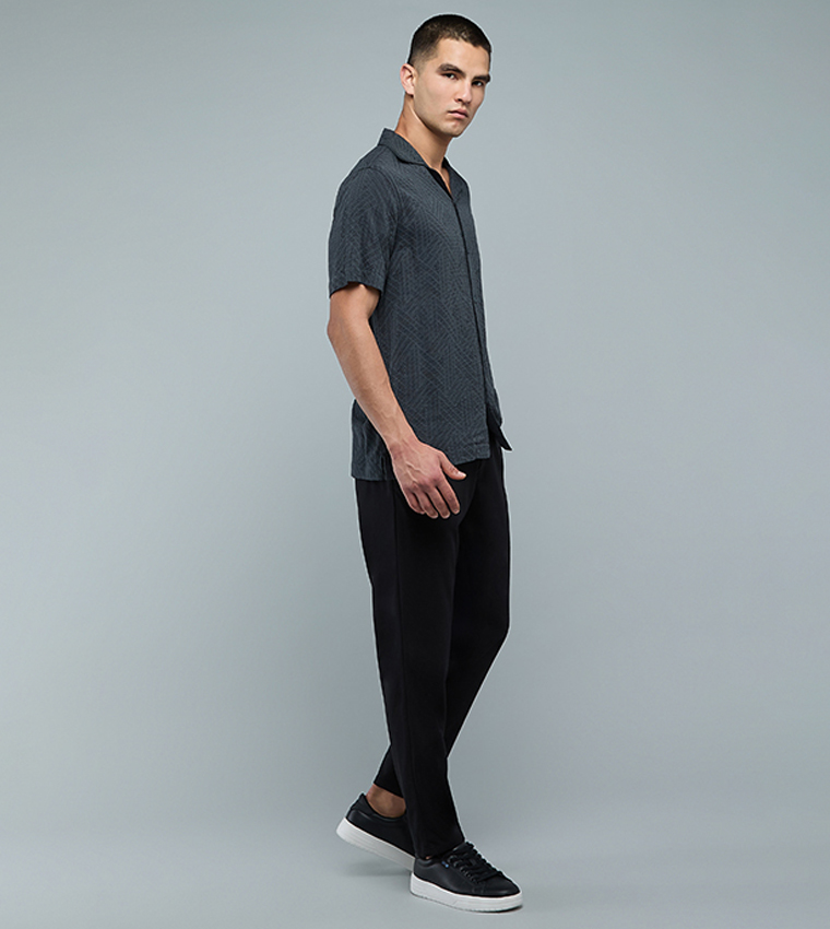 Solid Slim Fit Pants with Button Closure