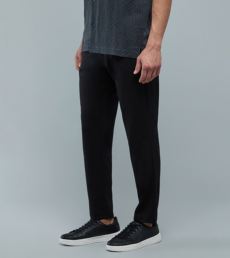 Solid Slim Fit Pants with Button Closure
