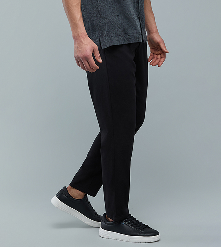 Solid Slim Fit Pants with Button Closure