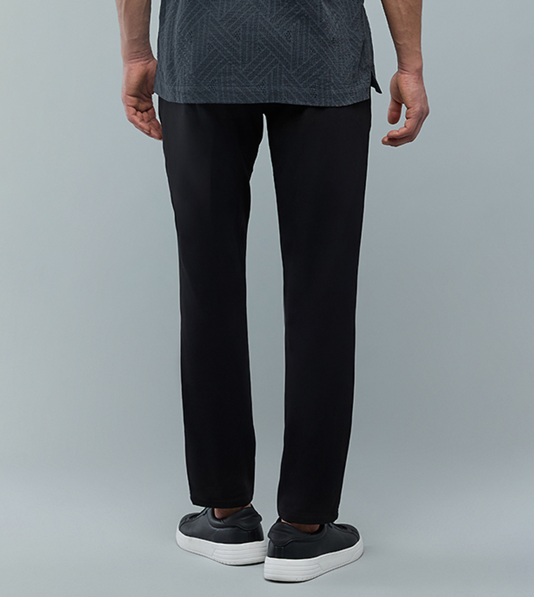 Solid Slim Fit Pants with Button Closure