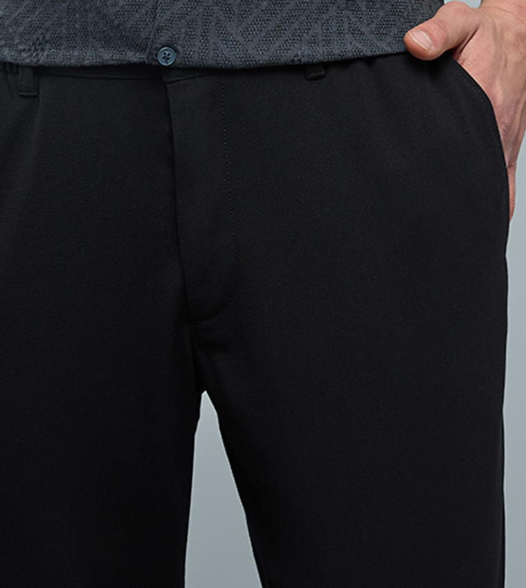 Solid Slim Fit Pants with Button Closure