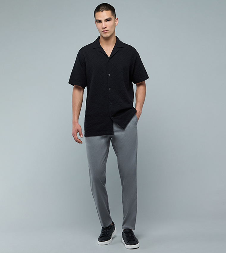 Solid Slim Fit Pants with Button Closure