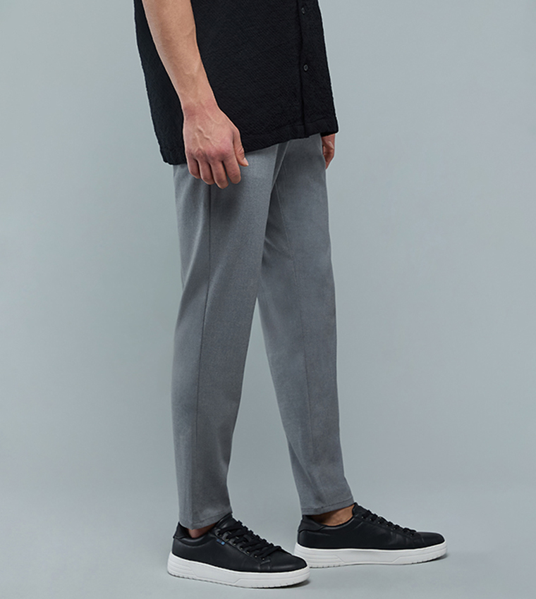 Solid Slim Fit Pants with Button Closure