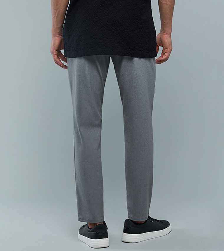 Solid Slim Fit Pants with Button Closure