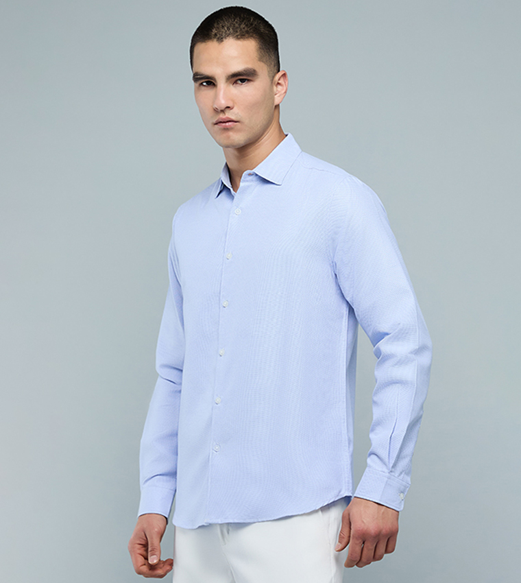 قميص سادة كم طويل بقبة كلاسيك 