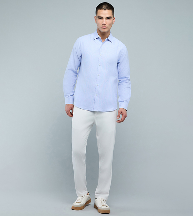 قميص سادة كم طويل بقبة كلاسيك 