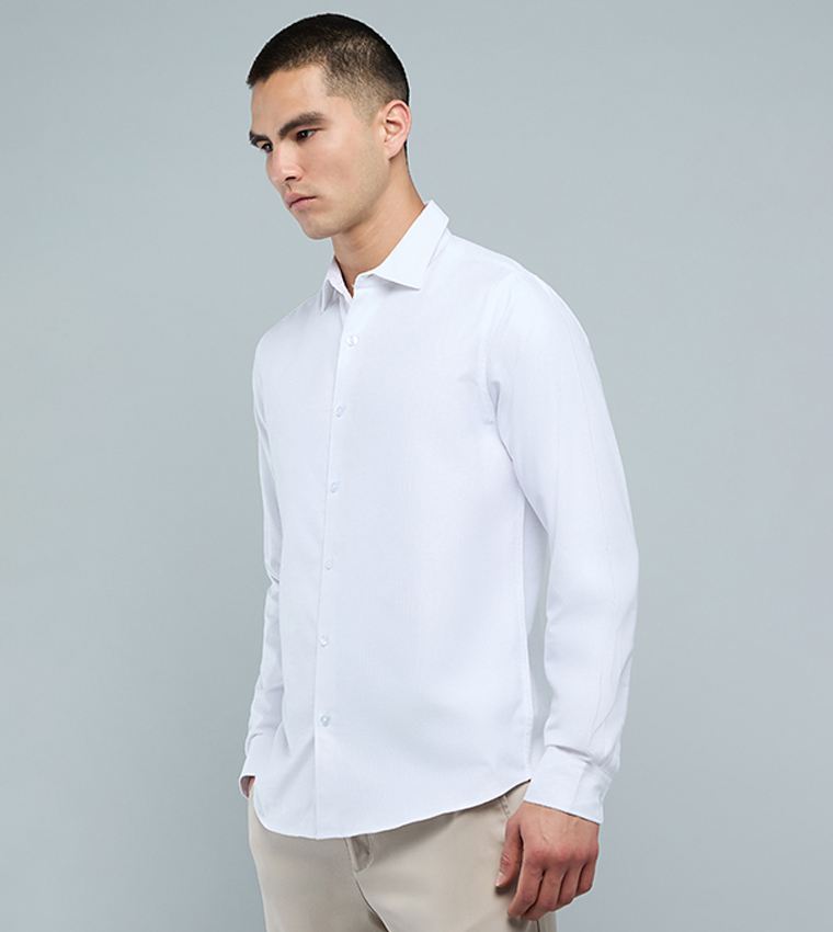 قميص سادة كم طويل بقبة كلاسيك 