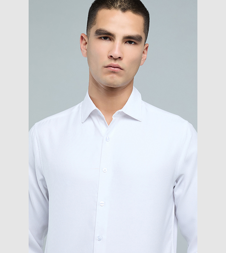 قميص سادة كم طويل بقبة كلاسيك 