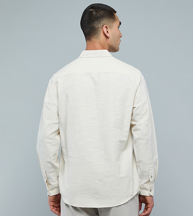 Solid Shirt with Classic Collar and Long Sleeves