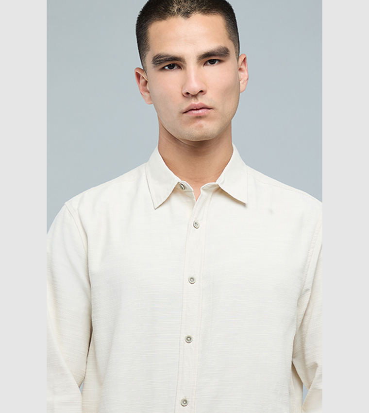 Solid Shirt with Classic Collar and Long Sleeves
