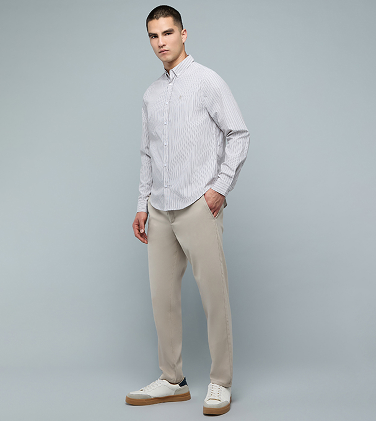 Solid Slim Fit Pants with Button Closure