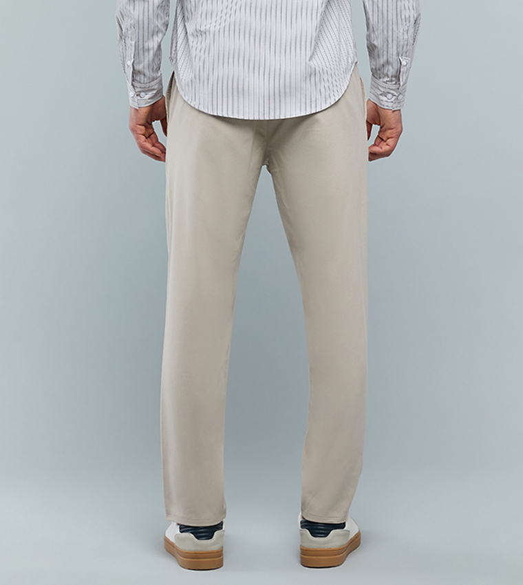 Solid Slim Fit Pants with Button Closure