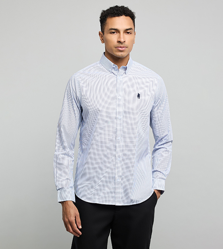 Checked Shirt with Button-Down Collar and Long Sleeves