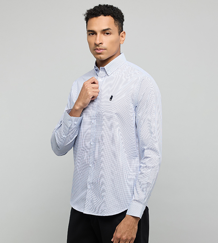 Checked Shirt with Button-Down Collar and Long Sleeves