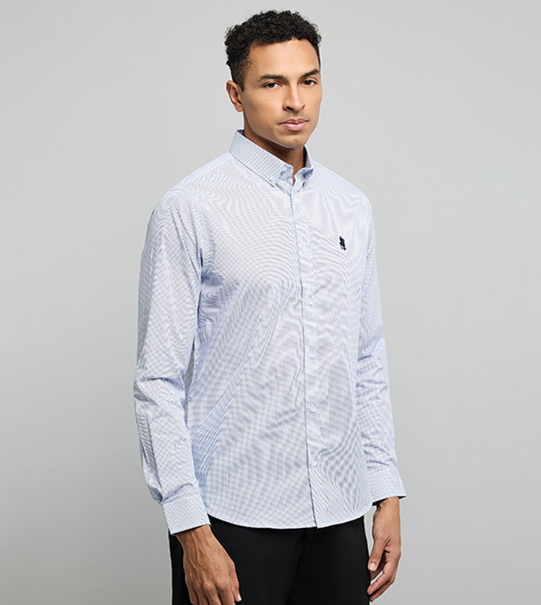 Checked Shirt with Button-Down Collar and Long Sleeves