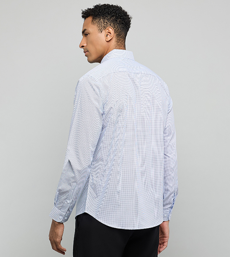 Checked Shirt with Button-Down Collar and Long Sleeves