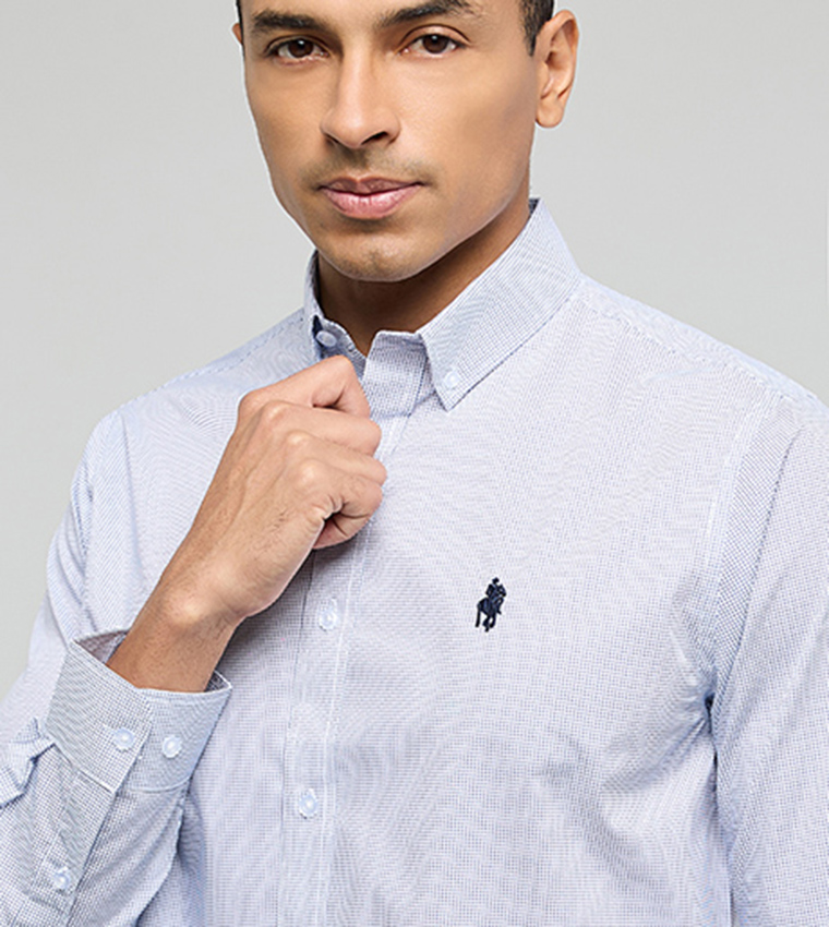 Checked Shirt with Button-Down Collar and Long Sleeves