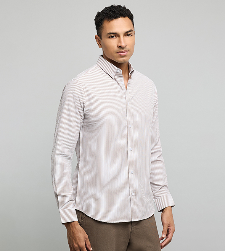 Striped Shirt with Button-Down Collar and Long Sleeves