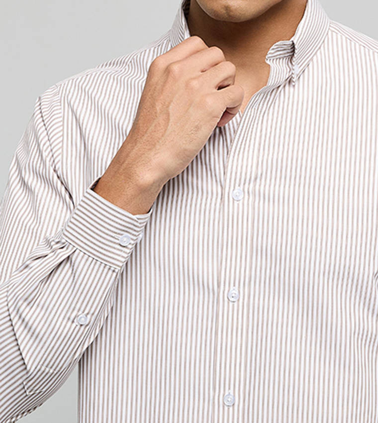 Striped Shirt with Button-Down Collar and Long Sleeves