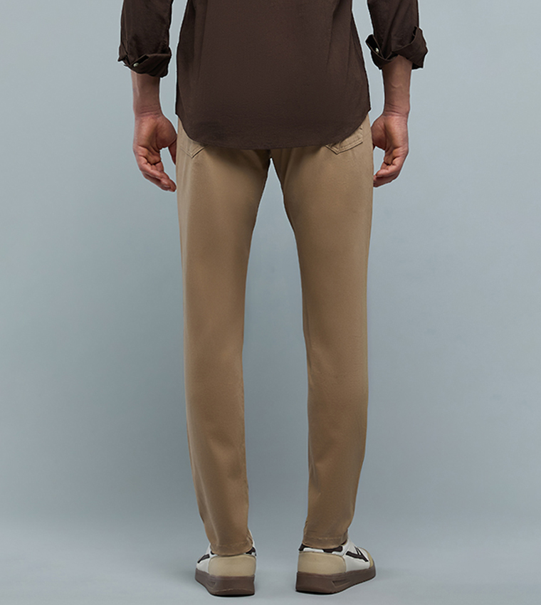 Solid Slim Fit Pants with Button Closure
