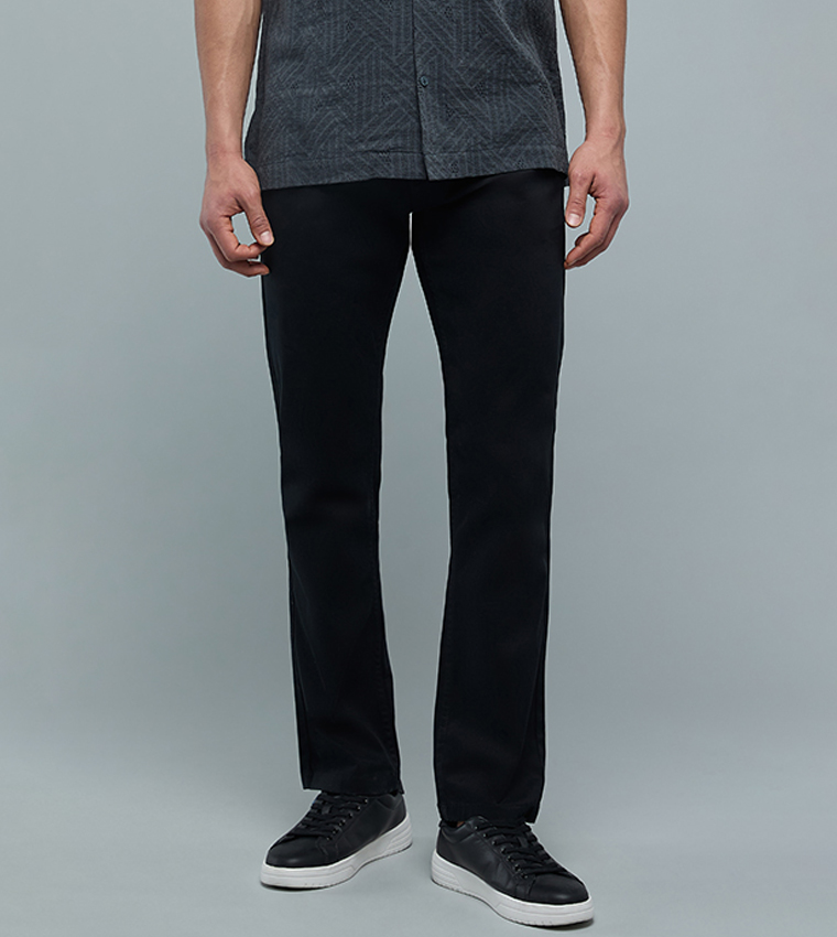 Solid Slim Fit Pants with Button Closure
