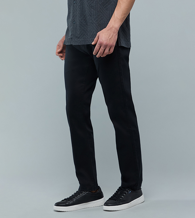 Solid Slim Fit Pants with Button Closure