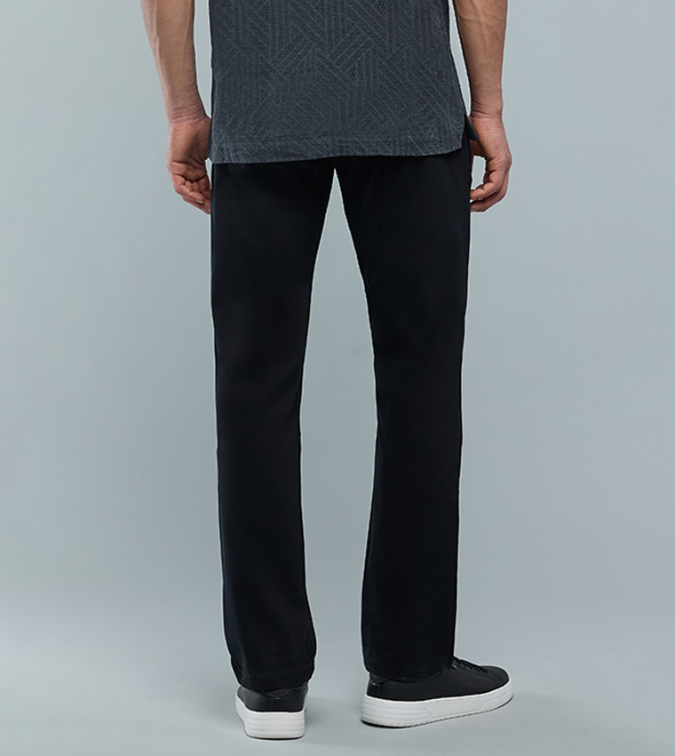 Solid Slim Fit Pants with Button Closure